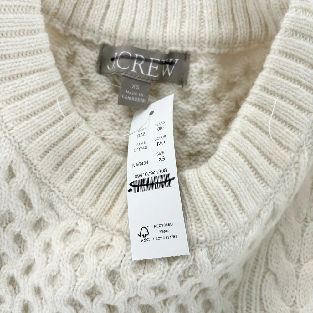 NWT J. Crew Cable-knit Shell Sweater Wool Blend Ivory